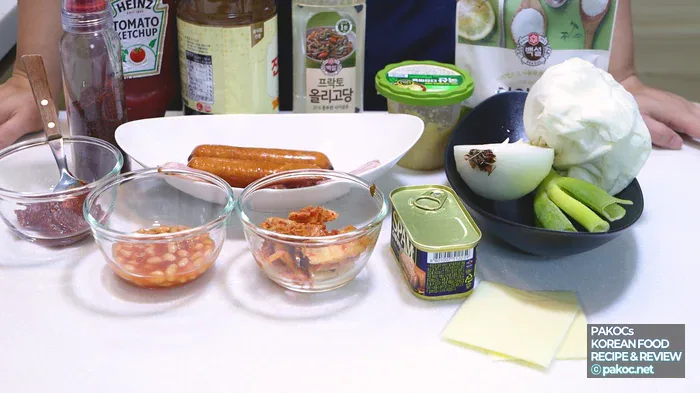 Cheese budae stir-fry shown in several arrangements